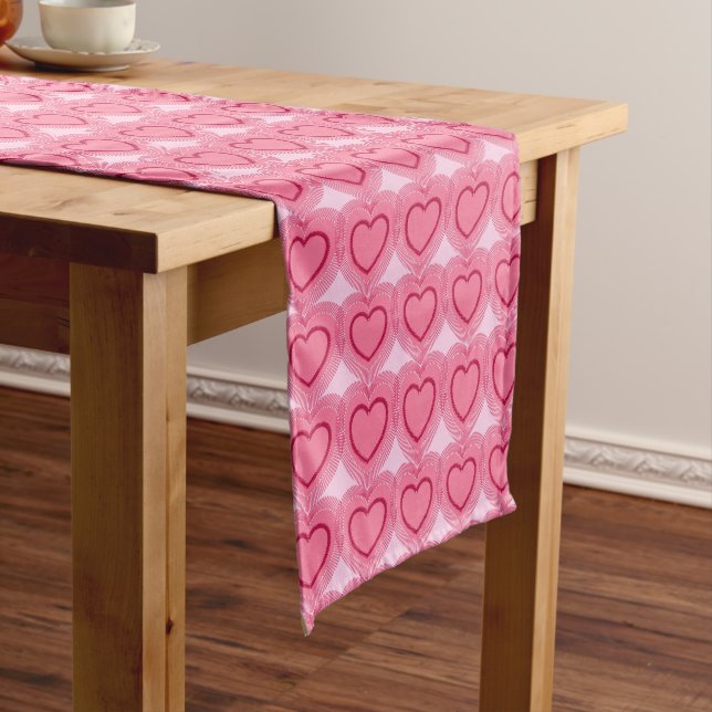 Modern Abstract Hearts - Azalea Pink Short Table Runner (In Situ)