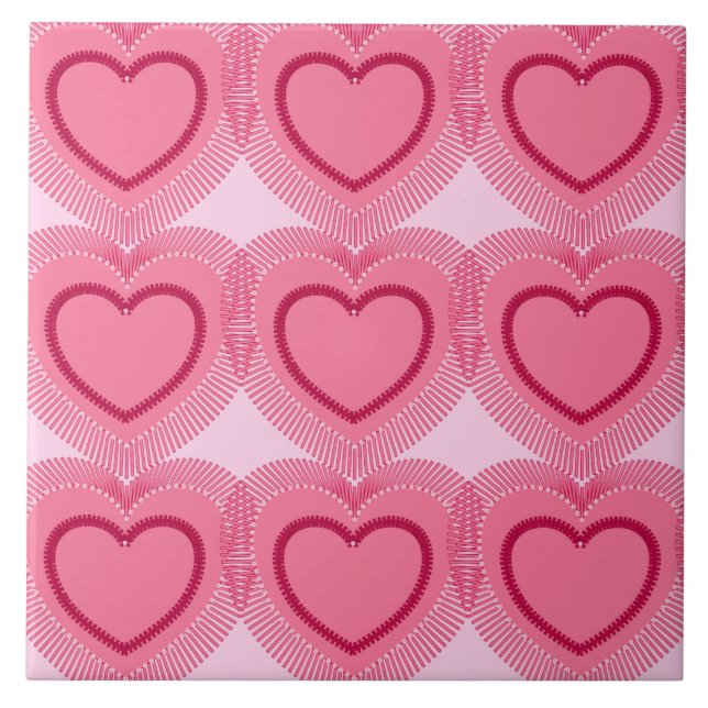 Modern Abstract Hearts - Azalea Pink Tile (Front)