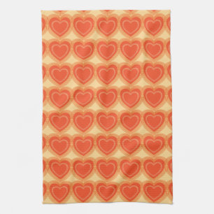 Modern Abstract Hearts - Mandarin Orange Tea Towel