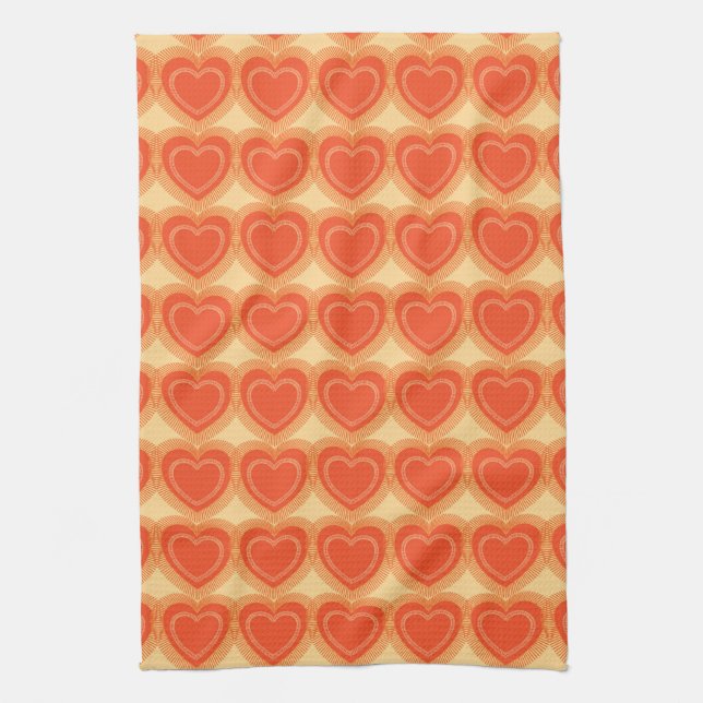 Modern Abstract Hearts - Mandarin Orange Tea Towel (Vertical)
