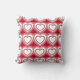 Modern Abstract Hearts - Red and White Cushion