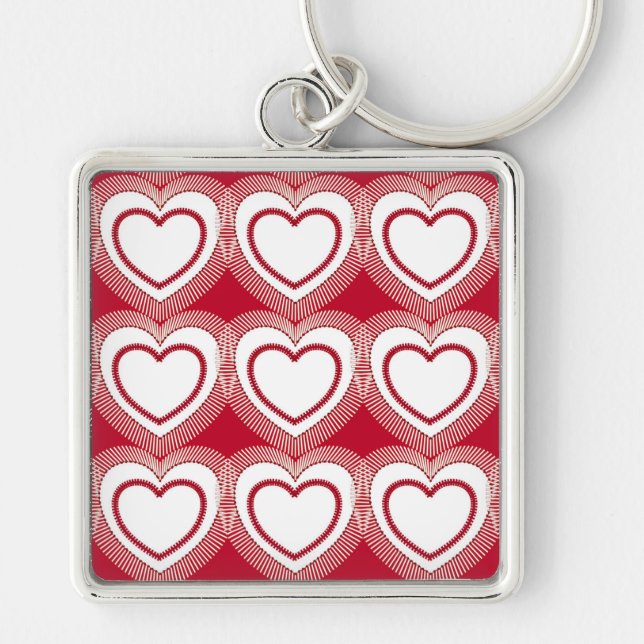 Modern Abstract Hearts - Red and White Keychain (Front)
