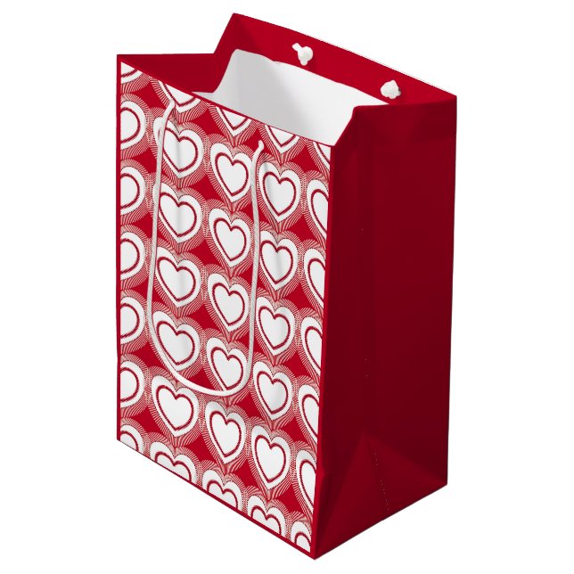 Modern Abstract Hearts - Red and White Medium Gift Bag (Front Angled)