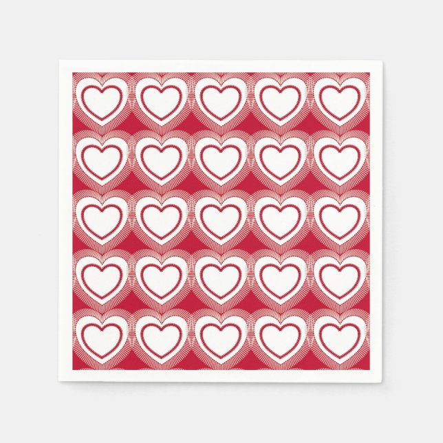 Modern Abstract Hearts - Red and White Napkin (Front)