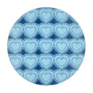 Modern Abstract Hearts - Sky Blue and Cobalt Cutting Board