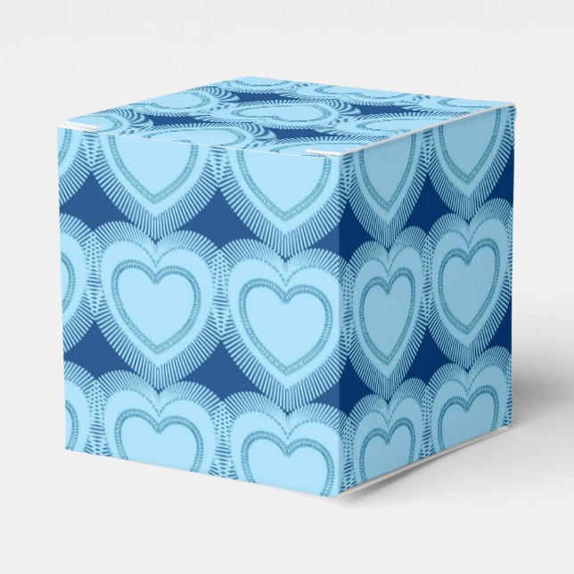 Modern Abstract Hearts - Sky Blue and Cobalt Favour Box (Front Side)