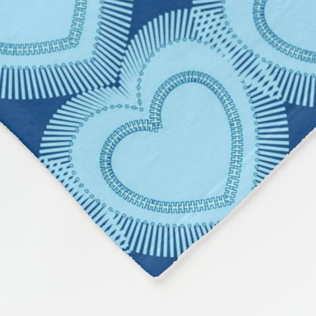 Modern Abstract Hearts - Sky Blue and Cobalt Fleece Blanket (Corner)