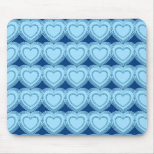 Modern Abstract Hearts - Sky Blue and Cobalt Mouse Mat