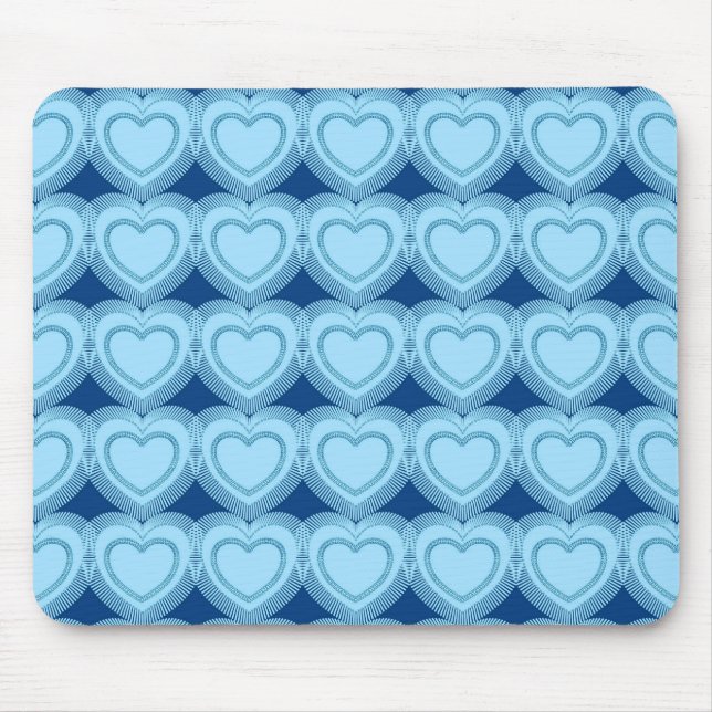 Modern Abstract Hearts - Sky Blue and Cobalt Mouse Mat (Front)