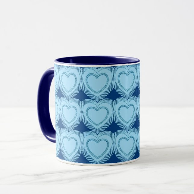Modern Abstract Hearts - Sky Blue and Cobalt Mug (Front Left)