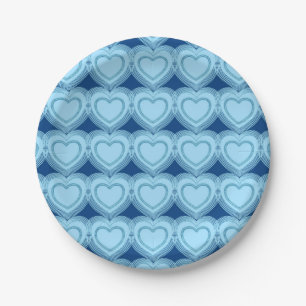 Modern Abstract Hearts - Sky Blue and Cobalt Paper Plate