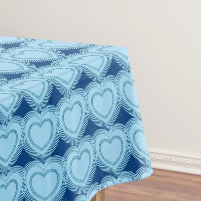 Modern Abstract Hearts - Sky Blue and Cobalt Tablecloth (In Situ)