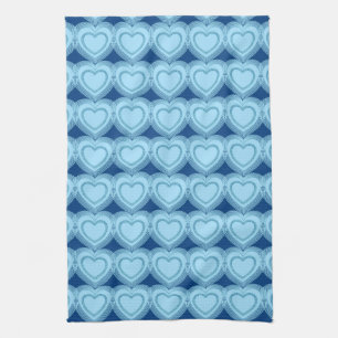 Modern Abstract Hearts - Sky Blue and Cobalt Tea Towel