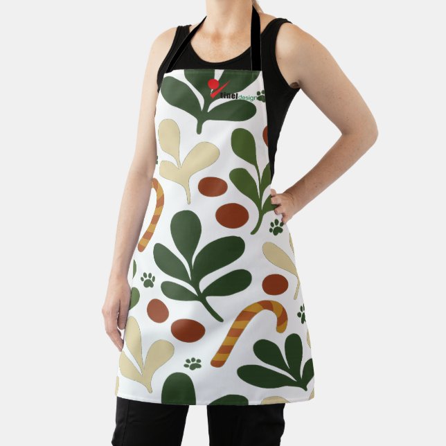 Modern Abstract Holly & Paw Print Pattern Christma Apron (Insitu)