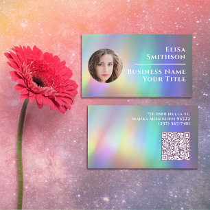 Modern Abstract Holographic Rainbow Custom Photo Business Card