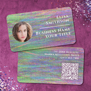 Modern Abstract Holographic Rainbow Custom Photo Business Card