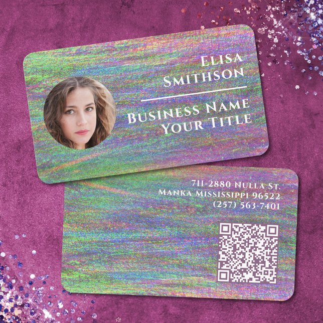   Modern Abstract Holographic Rainbow Custom Photo Business Card (Creator Uploaded)