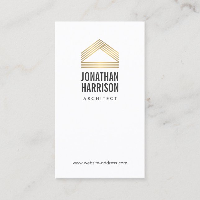 Modern Abstract Home Logo Gold/White Business Card (Front)