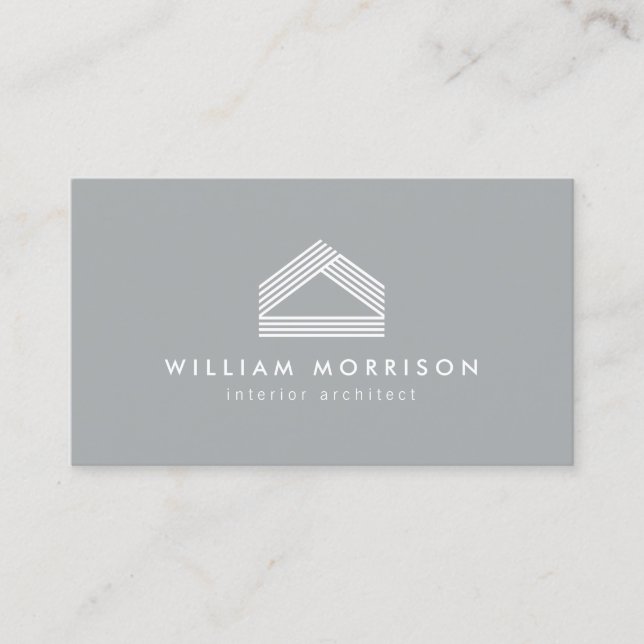 Modern Abstract Home Logo Grey Business Card (Front)