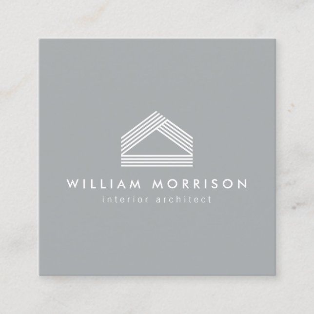 Modern Abstract Home Logo Grey Square Business Card (Front)