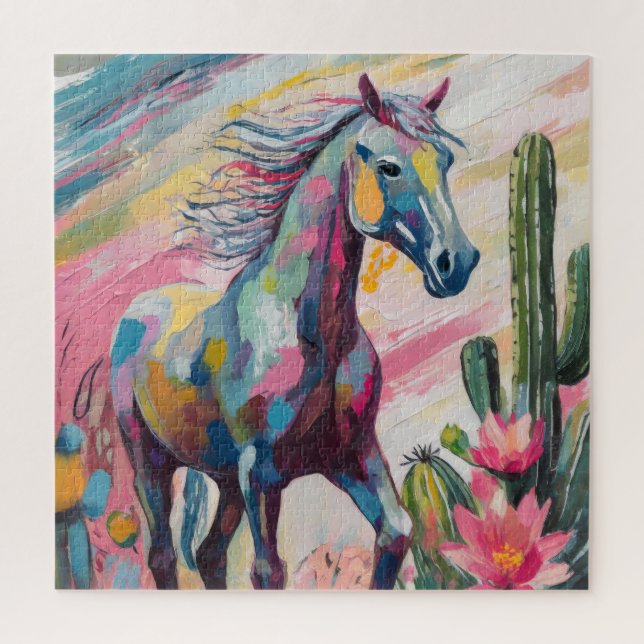 Modern Abstract Horse and Succulents Jigsaw Puzzle (Vertical)