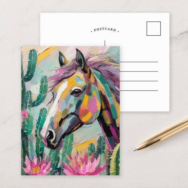Modern Abstract Horse and Succulents Postcard (Creator Uploaded)