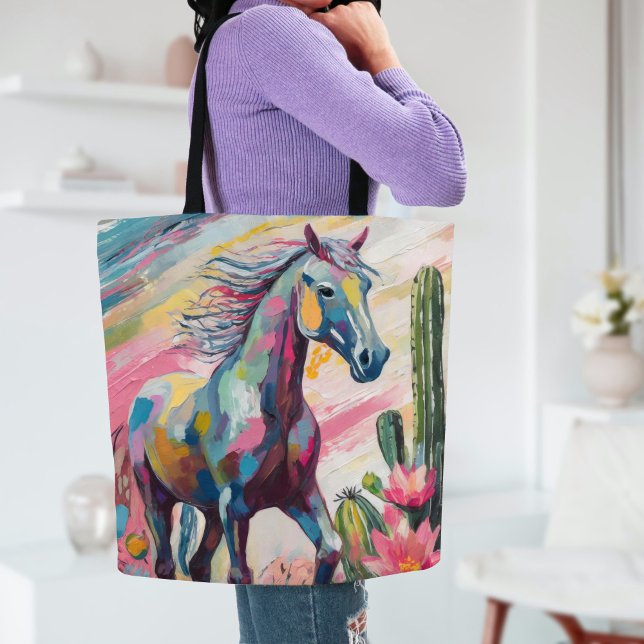 Modern Abstract Horse and Succulents Tote Bag (Creator Uploaded)