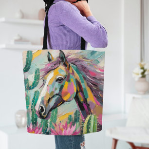 Modern Abstract Horse and Succulents Tote Bag