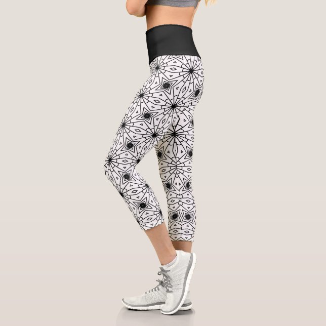 Modern Abstract in Black and White | Capri Leggings (Left)
