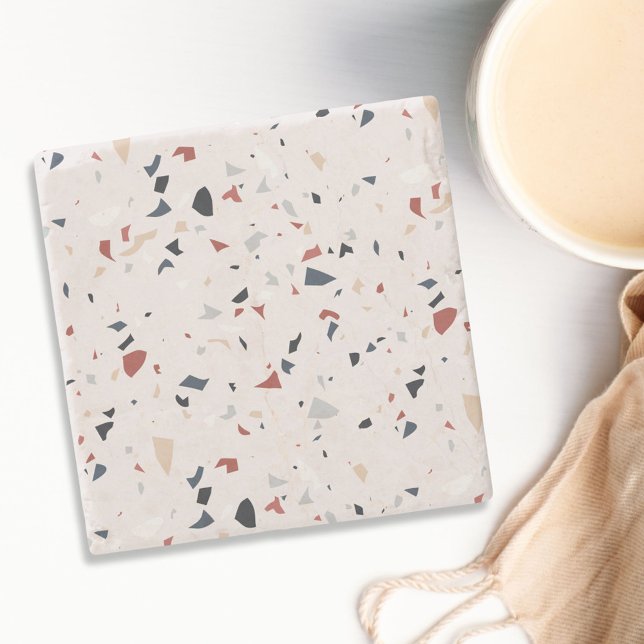 Modern Abstract Italian Terrazzo Seamless Pattern Stone Coaster (In situ)