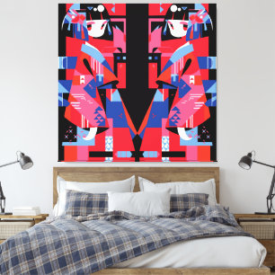 Modern Abstract Japanese Girl – Geometric Kimono Canvas Print