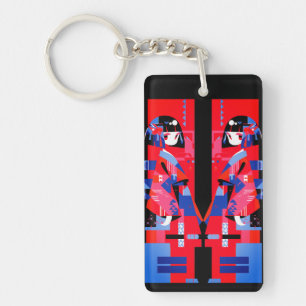 Modern Abstract Japanese Girl – Geometric Kimono Key Ring
