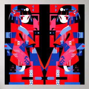 Modern Abstract Japanese Girl – Geometric Kimono Poster