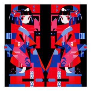 Modern Abstract Japanese Girl – Geometric Kimono Poster
