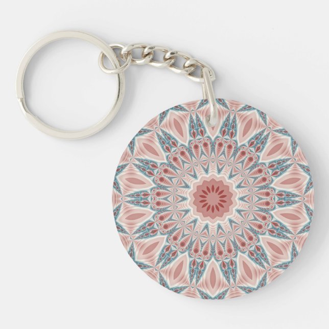 Modern Abstract Kaleidoscope Mandala Fractal Art Key Ring (Front)
