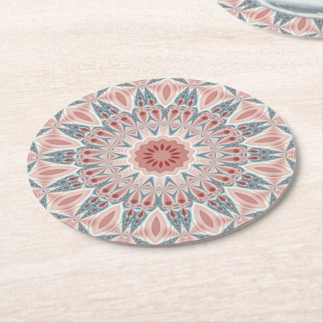 Modern Abstract Kaleidoscope Mandala Fractal Art Round Paper Coaster (Angled)