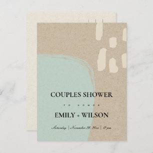 MODERN ABSTRACT KRAFT AQUA BLUE COUPLES SHOWER INVITATION POSTCARD