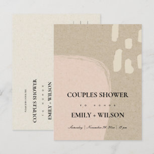 MODERN ABSTRACT KRAFT BLUSH PEACH COUPLES SHOWER INVITATION POSTCARD