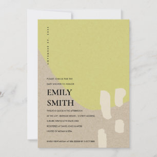 MODERN ABSTRACT KRAFT GREEN BABY SHOWER INVITE