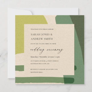 MODERN ABSTRACT KRAFT LIME GREEN ARTISTIC WEDDING INVITATION