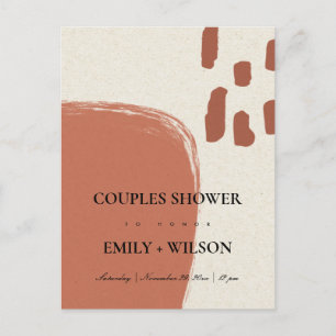 MODERN ABSTRACT KRAFT TERRACOTTA COUPLES SHOWER INVITATION POSTCARD
