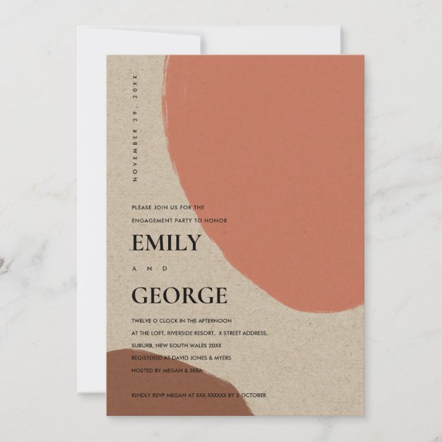MODERN ABSTRACT KRAFT TERRACOTTA ENGAGEMENT INVITE (Front)