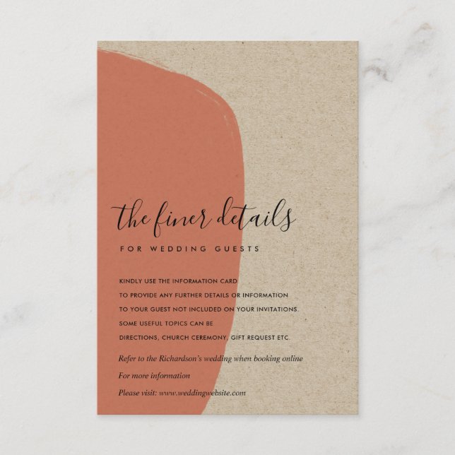MODERN ABSTRACT KRAFT TERRACOTTA  WEDDING DETAIL ENCLOSURE CARD (Front)