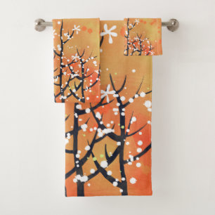 Modern Abstract Landscape Burnt Orange Bath Towel Set