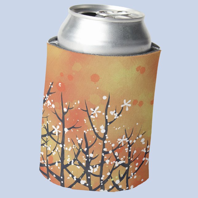 Modern Abstract Landscape Burnt Orange Can Cooler (Modern orange botanical abstract art can cooler)