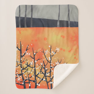 Modern Abstract Landscape Burnt Orange Sherpa Blanket