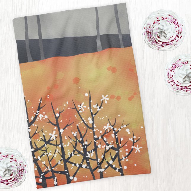 Modern Abstract Landscape Burnt Orange Tea Towel (Modern burnt orange abstract landscape art kitchen tea towel)