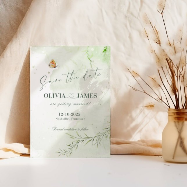 Modern Abstract Leaves Save the Date Wedding Card (Creator Uploaded)