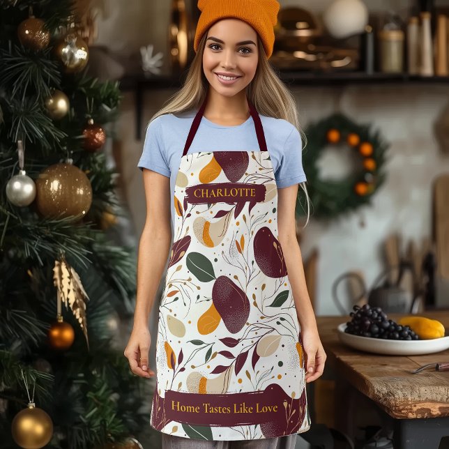 Modern Abstract Leaves with Personalised Name  Apron (Creator Uploaded)