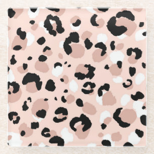 Modern Abstract Leopard Animal Print Glass Coaster
